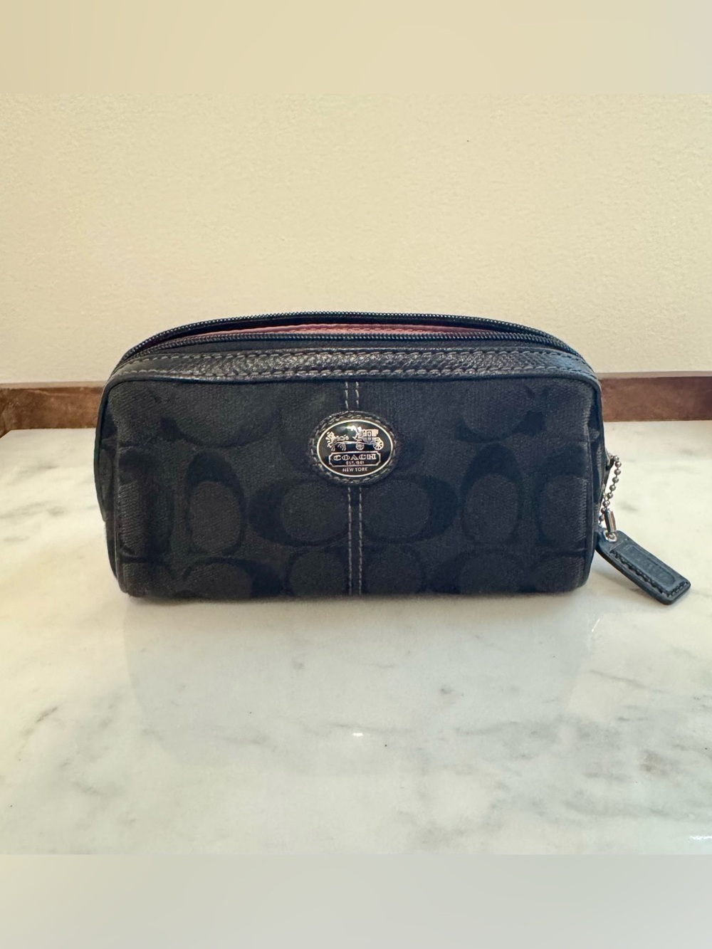 Coach black signature jacquard cosmetic pouch